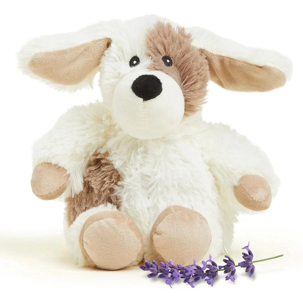 Warmies Microwavable Plush Dog Kids 10" Cream Brown Spotted Lavender Scented